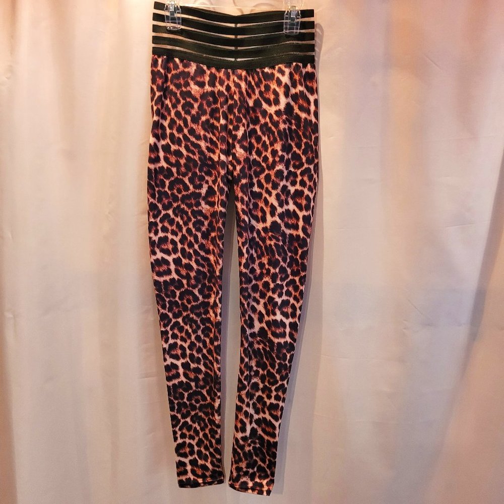 Leopard Leggings Sexy Mesh Tummy Control Ruched Pocket Booty Lift Size S